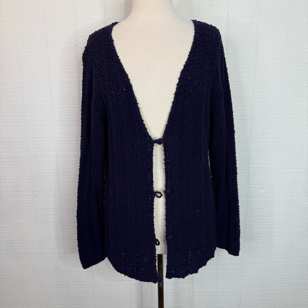 Eileen Fisher Open Knit Linen Cotton Cardigan Sweater Blue Small Boho Layering